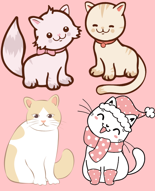 Four beautiful cats sit together in one frame